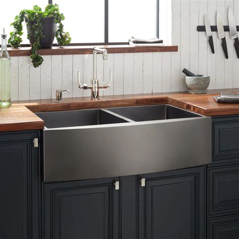 stainless steel farm sink with dark cabinets|black stainless steel farmhouse sink.